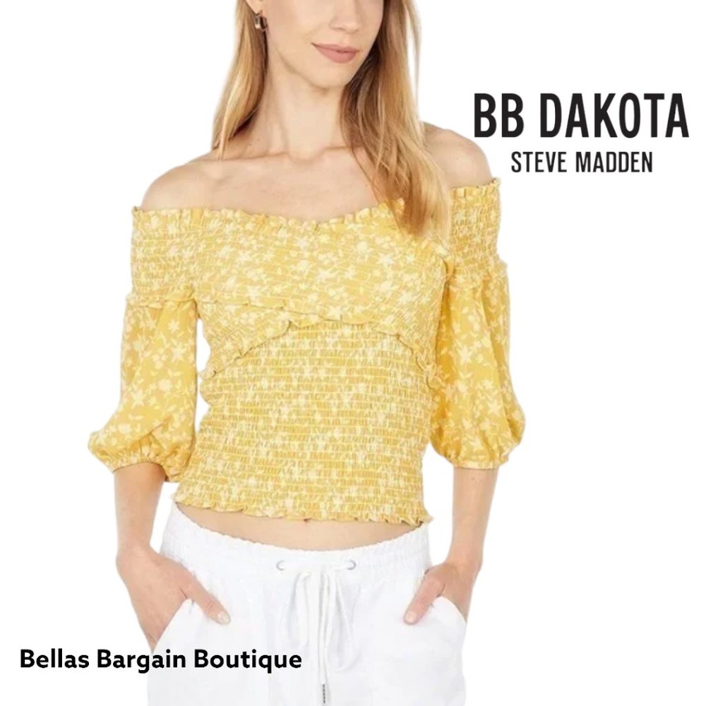 BB Dakota by Steve Madden Short Sleeve Smock Top Yellow NWT